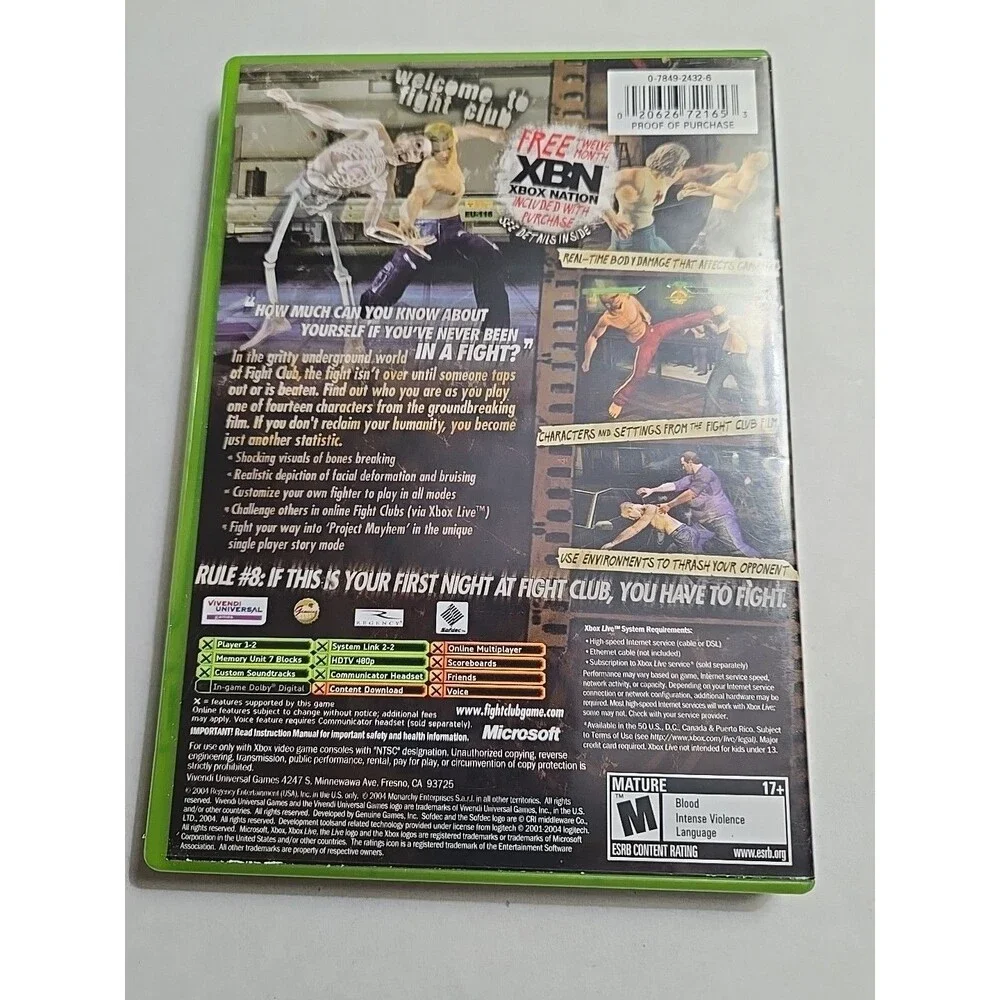 Fight Club (Microsoft Xbox, 2004) CIB Complete w/Manual, Case